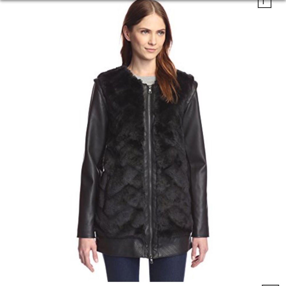 Sam Edelman ‘charlie’ Faux Fur Coat with Detachable Faux Leather Sleeves